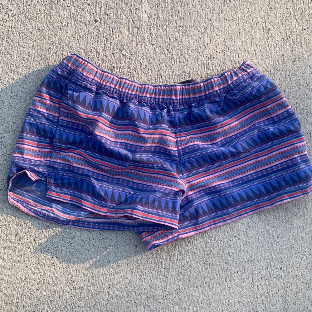 Patagonia medium hiking and running shorts, colorful.